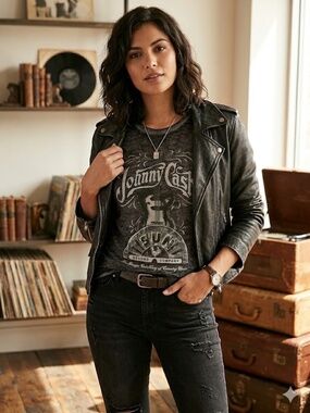 Johnny Cash Sun Record Company Graphic T-Shirt - Medium - Charcoal Burnout